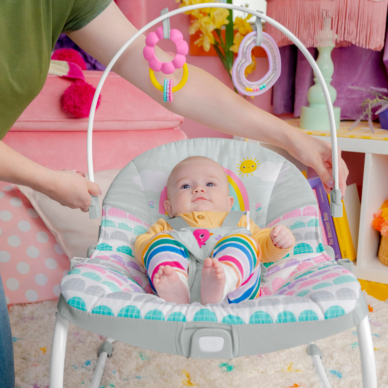 Baby Rocker-Rosy Rainbow Infant to Toddler Baby Rocker with Vibrations Newborn-baby-newborn rocking chair