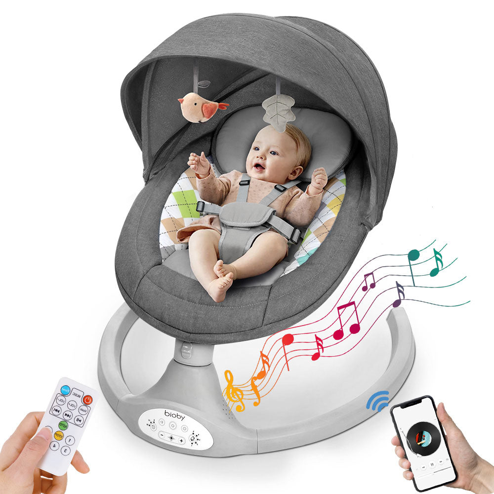 Baby Swing Chair-Infant Swing Rocker-electric-Remote Control-5 Sway Speeds-Bluetooth Music-swing for babies-bouncer-gray