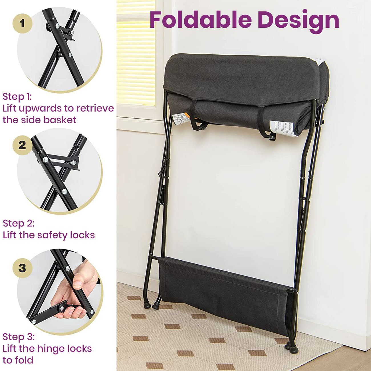 Baby Changing Table-Folding Diaper Station-Portable Nursery Organizer-Large Storage Racks for Newborn-Infant-fold