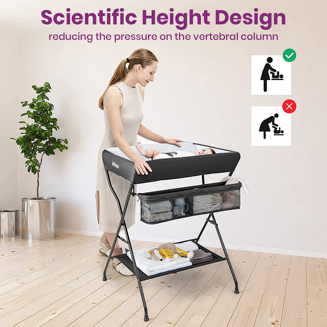 Baby Changing Table Portable Diaper Station with Extra Storage