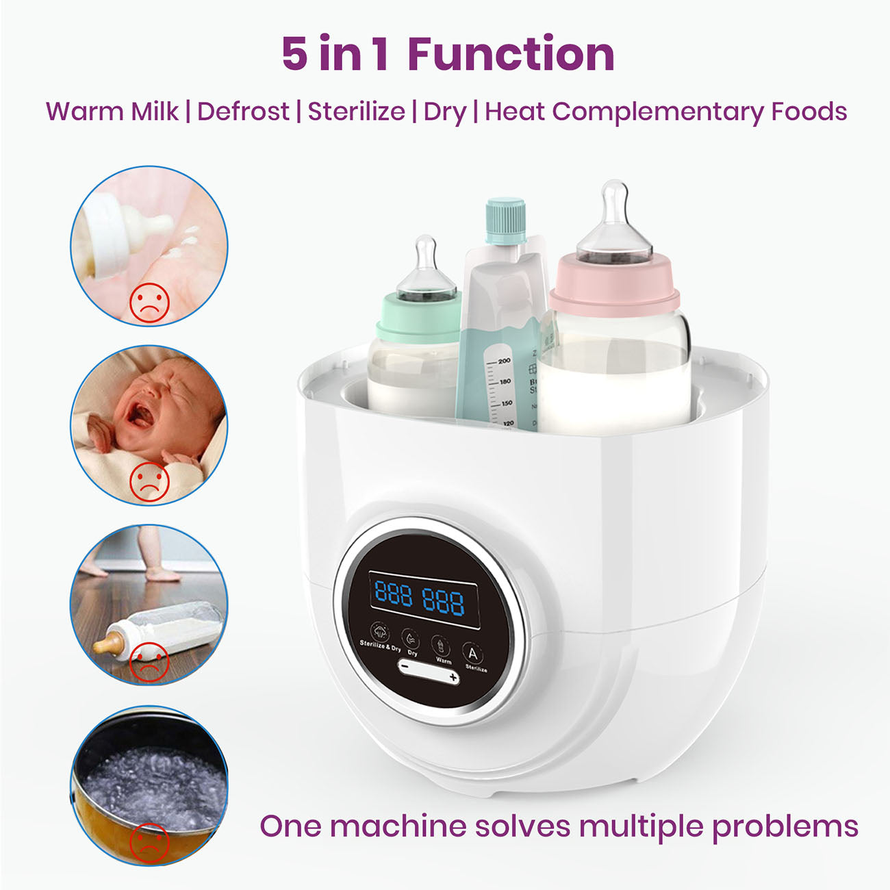 Bottle Sterilizer and Warmer with Dryer, Baby Bottle Sterilizer, Electric Steam Sterilize, 5in1 function