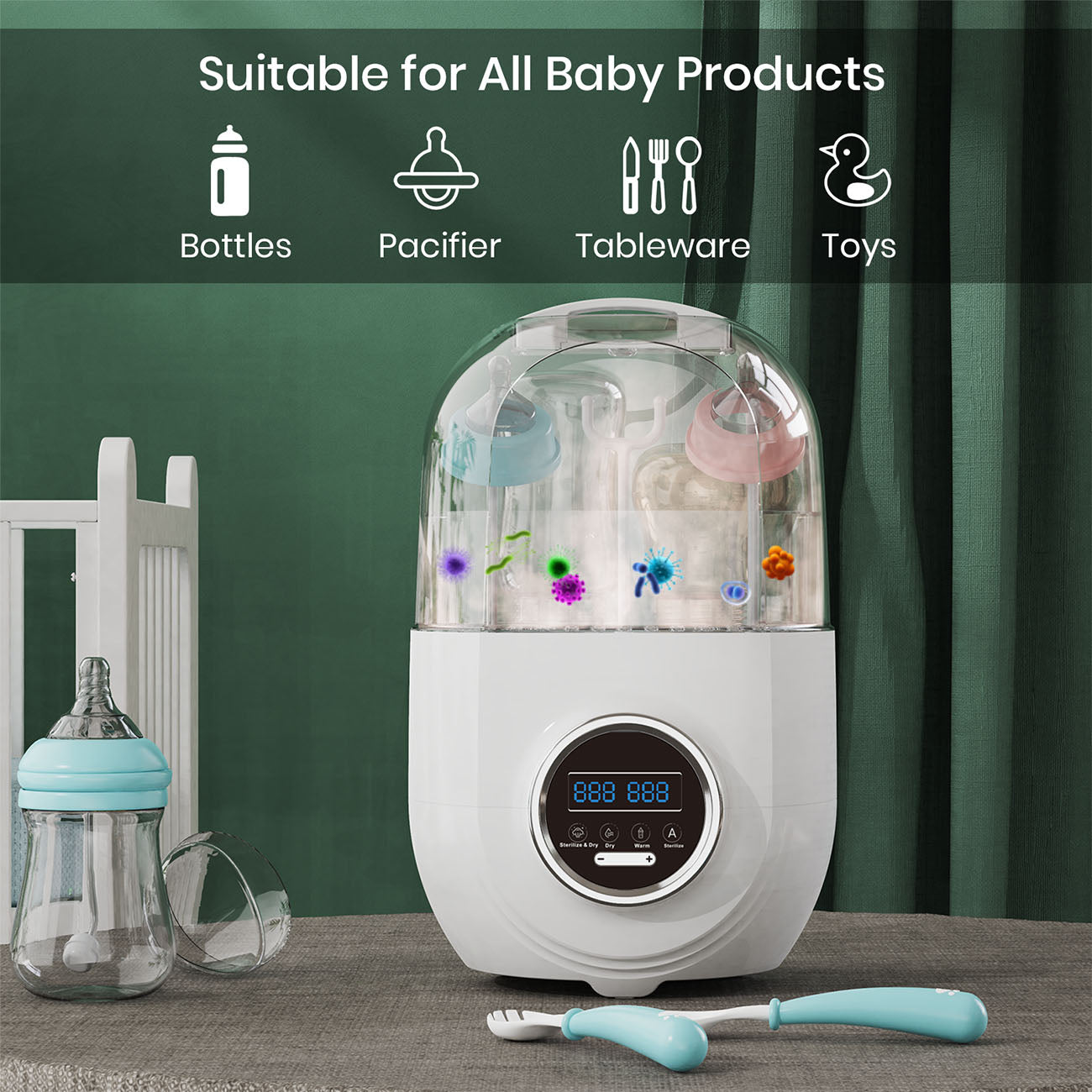 Bottle Sterilizer and Warmer with Dryer, Baby Bottle Sterilizer, Electric Steam Sterilize, for all baby products