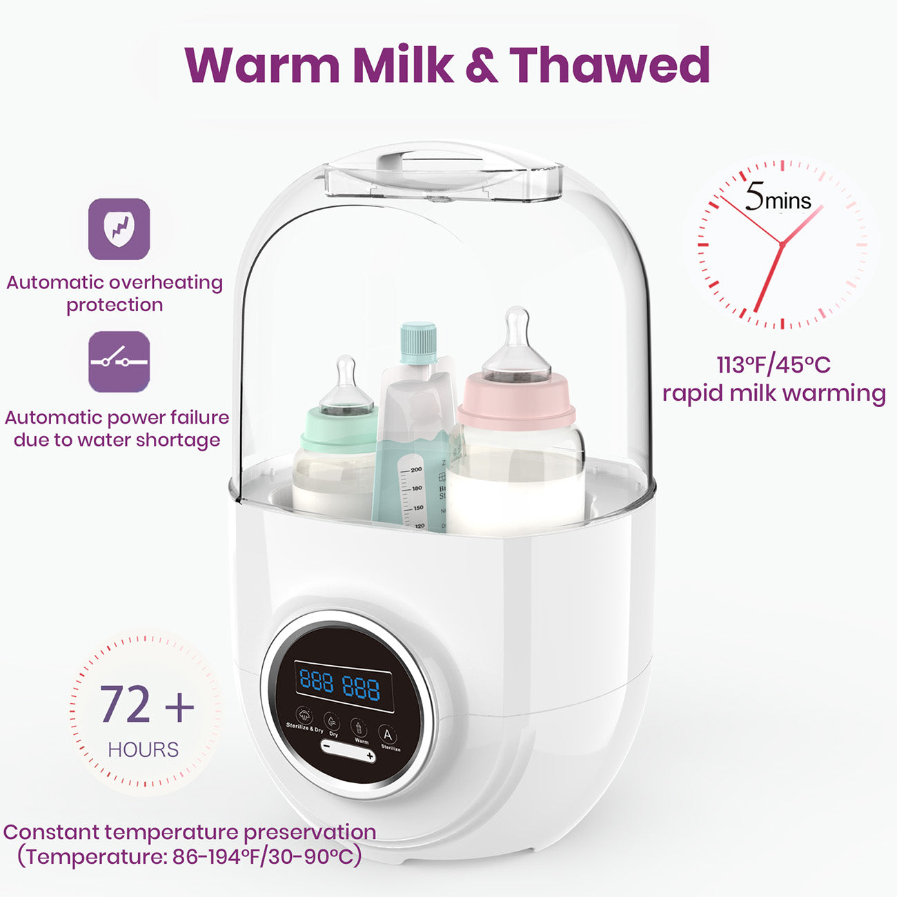 Bottle Sterilizer and Warmer with Dryer, Baby Bottle Sterilizer, Electric Steam Sterilize, warm milk