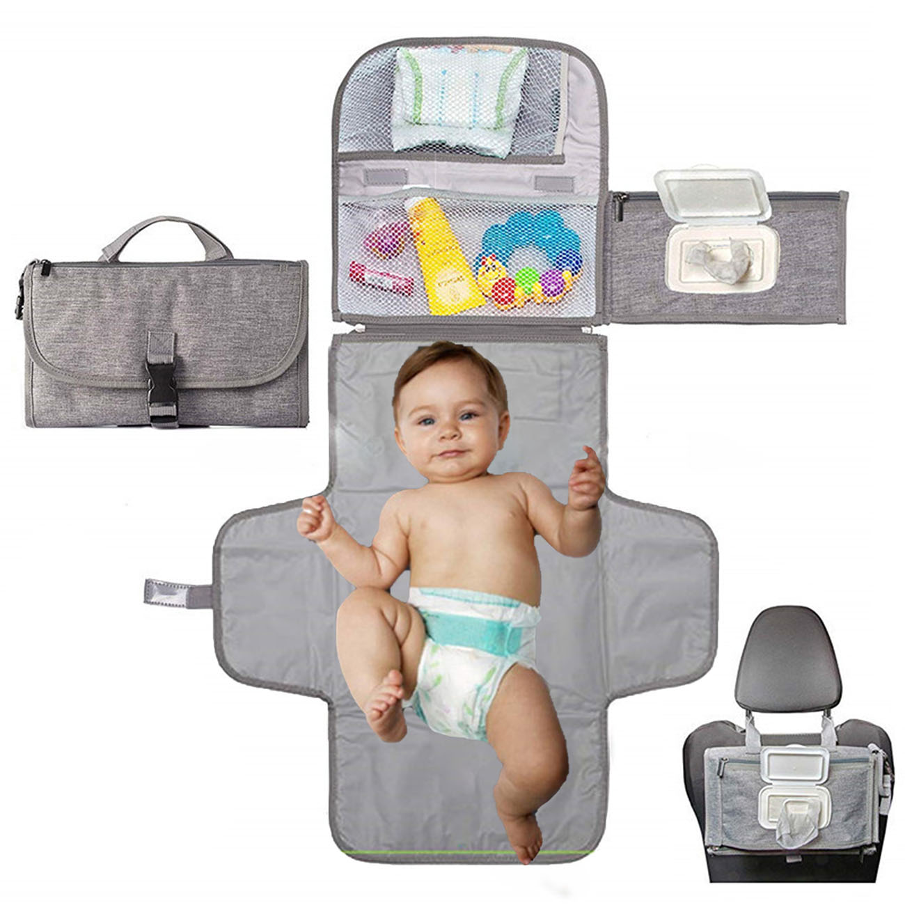 Diaper Changing Pad-with Wipes Pocket-Diaper Bag-Wipeable Waterproof-Newborn Travel Mat-main baby-expecting mom