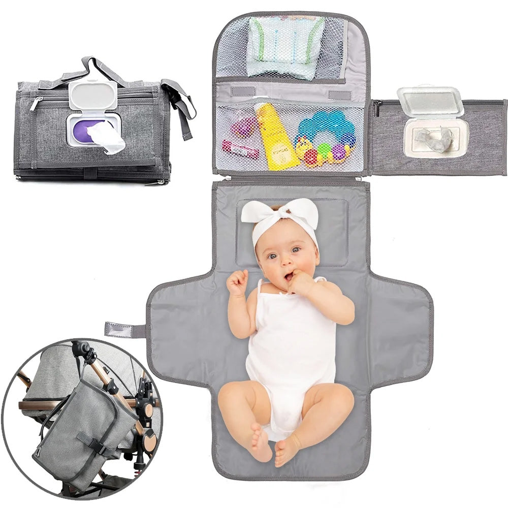 Diaper Changing Pad-with Wipes Pocket-Diaper Bag-Wipeable Waterproof-Newborn Travel Mat-main photo-mom-baby