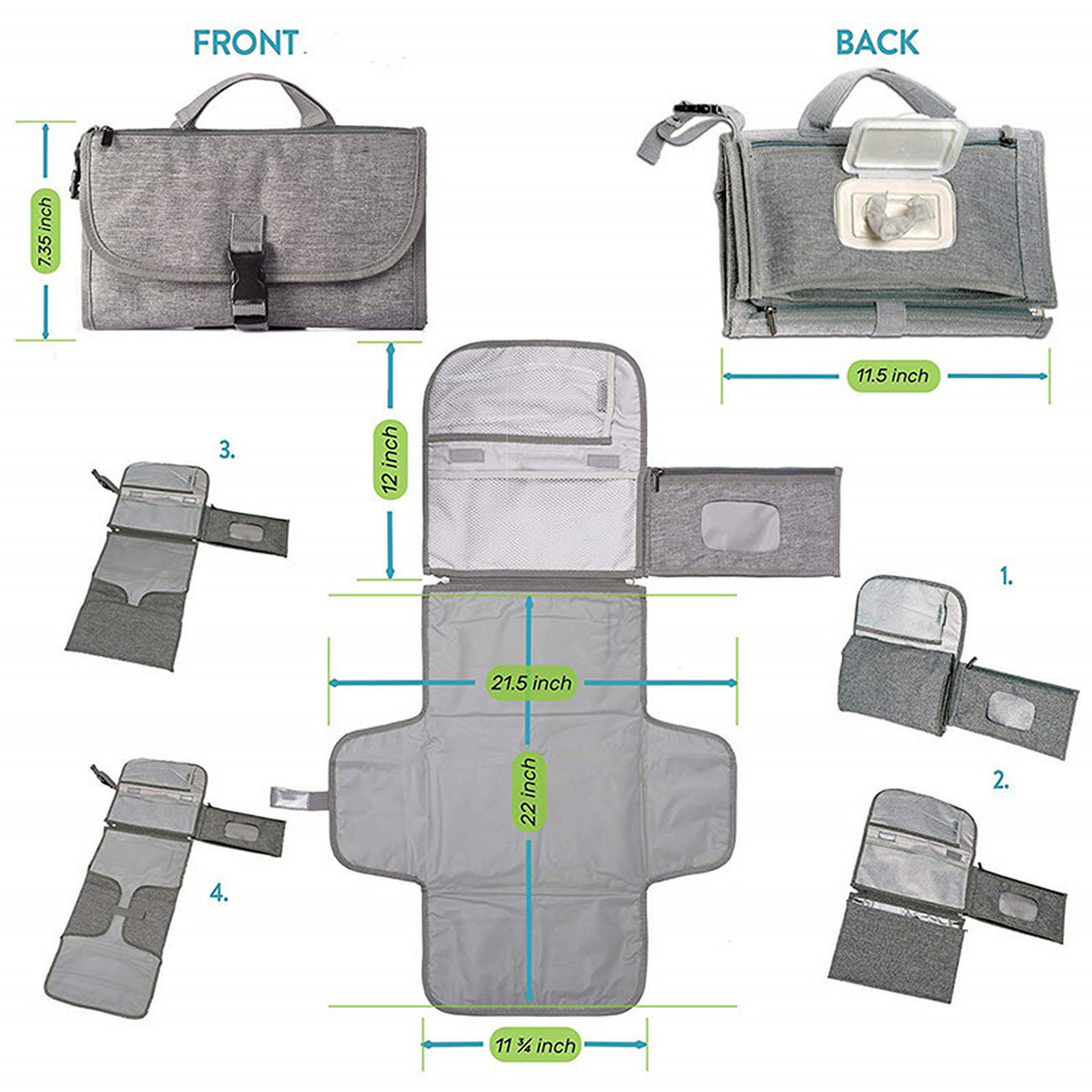 Diaper Changing Pad-with Wipes Pocket-Diaper Bag-Wipeable Waterproof-Newborn Travel Mat-size