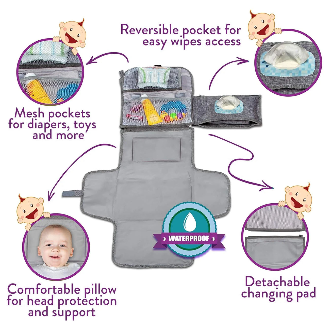 Diaper Changing Pad-with Wipes Pocket-Diaper Bag-Wipeable Waterproof-Newborn Travel Mat-waterproof