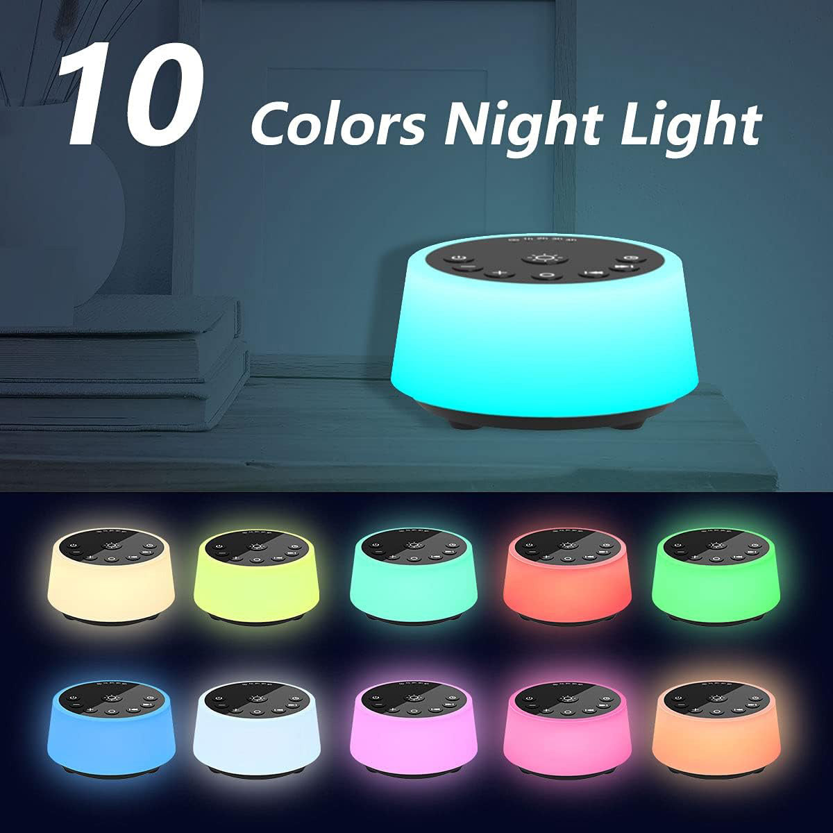 Baby Sound Machine with 10-Color Night Light, 25 Soothing Sounds, Adjustable Volume & Brightness - Perfect for New Moms