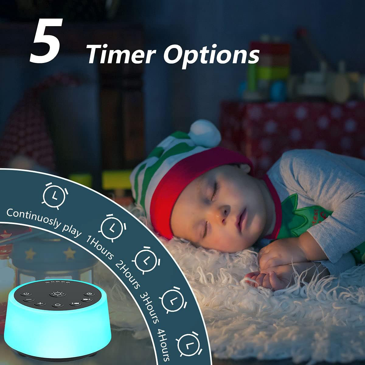 Baby Sound Machine with 10-Color Night Light, 25 Soothing Sounds, Adjustable Volume & Brightness - Perfect for New Moms