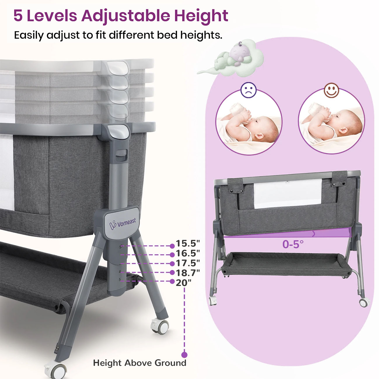 baby bedside bassinet-triangle-stable structure-baby bed-baby crib-tilt