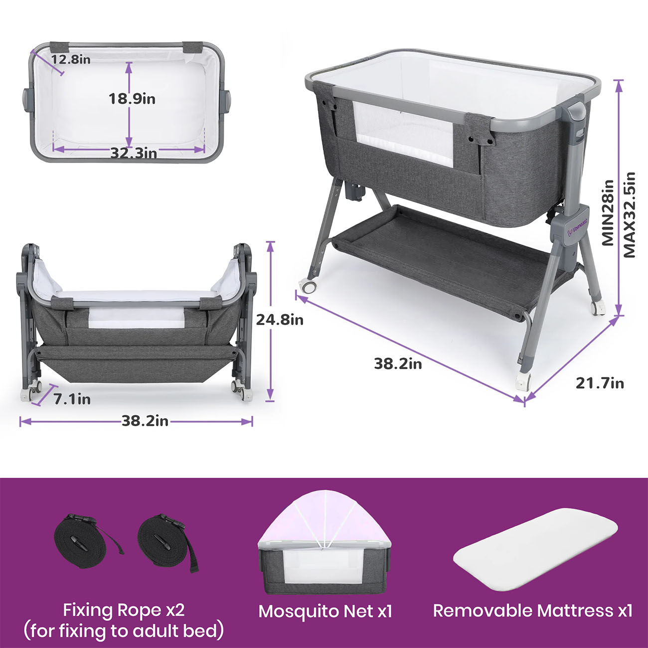 baby bedside bassinet-triangle-stable structure-baby bed-included