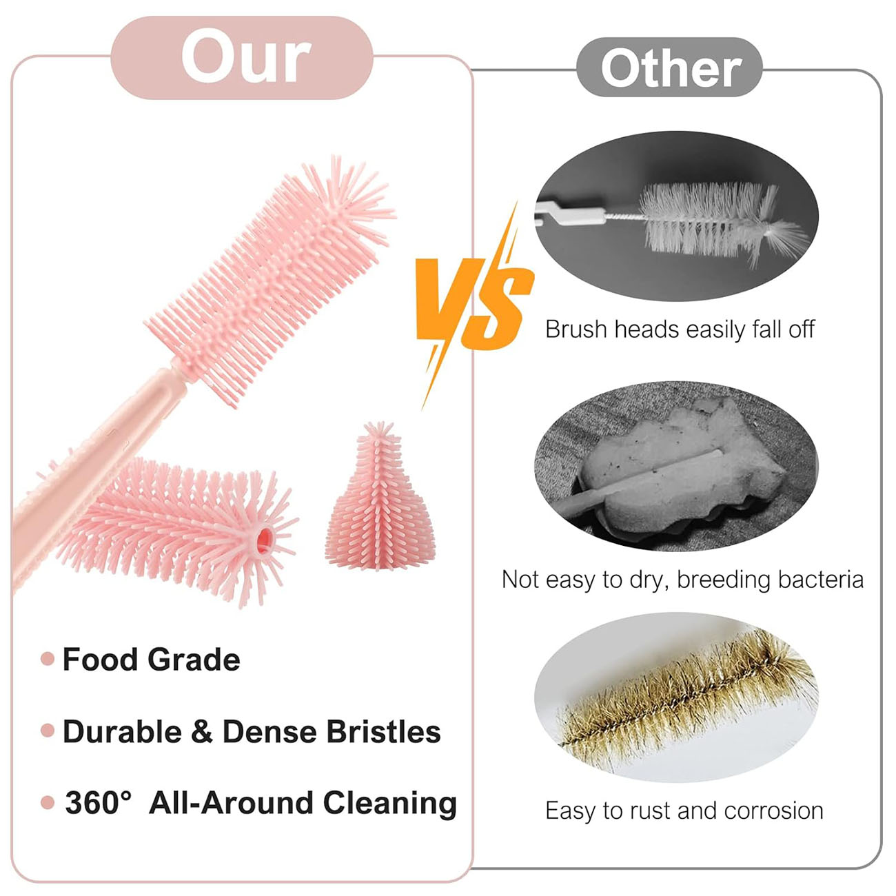 bottle brush for cleaning-Baby Bottle Brush-6 in 1 Cleaner Kit-Extendable Silicone Bottle Brush-Drying Rack-Soap Dispenser-compare