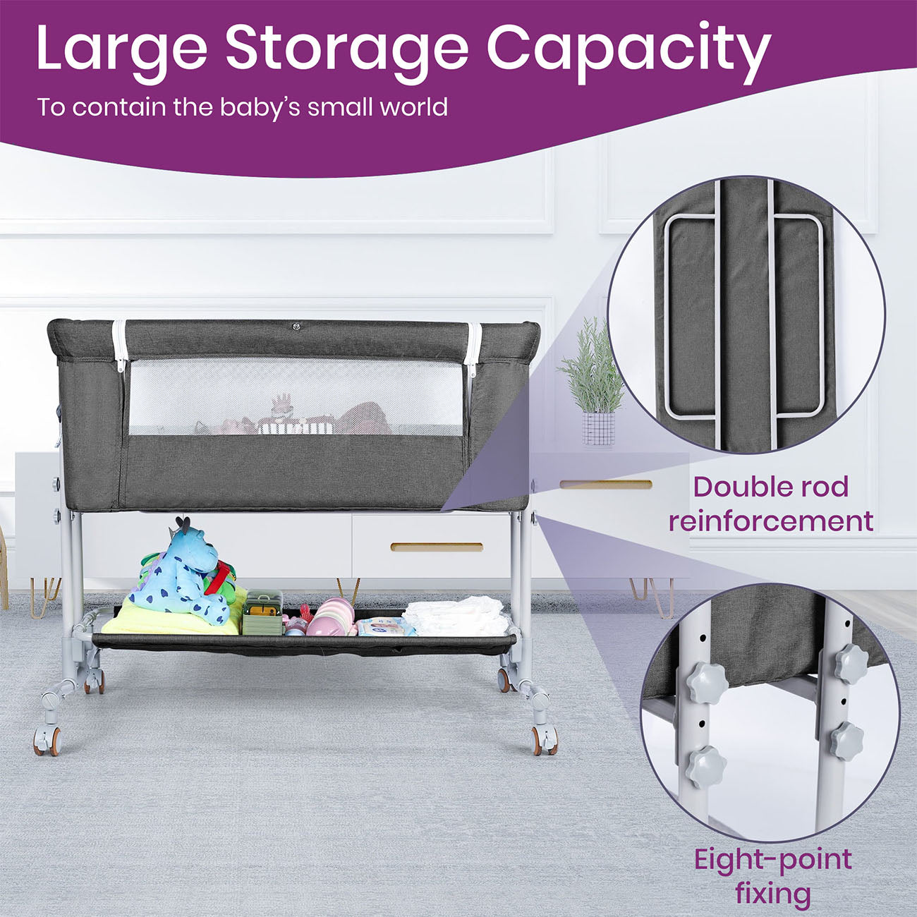 portable baby bassinet-rocking bassinet-storage