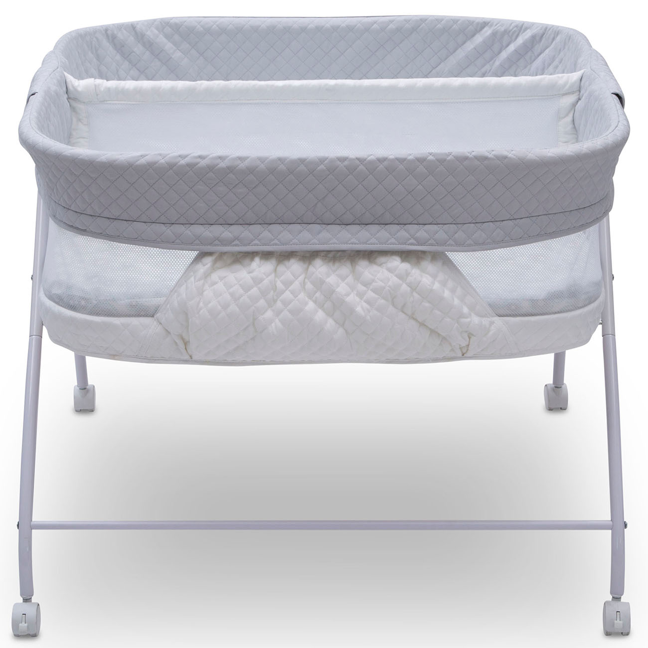 twin bassinet-baby bed-twin bed-twin crib-baby crib-twins in bed-side