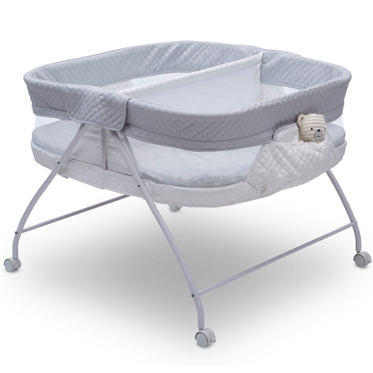 twin bassinet-baby bed-twin bed-twin crib-baby crib-twins in bed-top-side